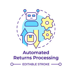 Automated returns processing multi color concept icon. Reverse logistics strategy. Business intelligence. Round shape line illustration. Abstract idea. Graphic design. Easy to use in article