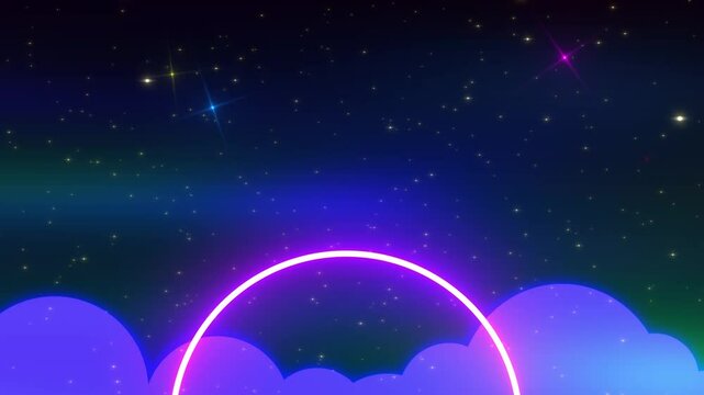 Abstract sky with star and rainbow glow neon style background. Concept poster about children.