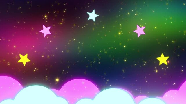 Abstract sky with star and rainbow glow neon style background. Concept poster about children.