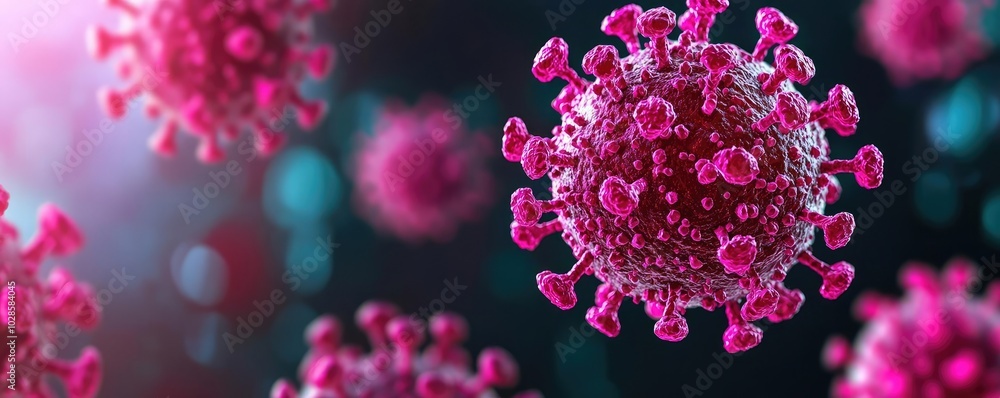 Aufkleber close-up view of a virus particle on a dark background.