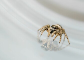 Close-up of a jumping spider with reflection
