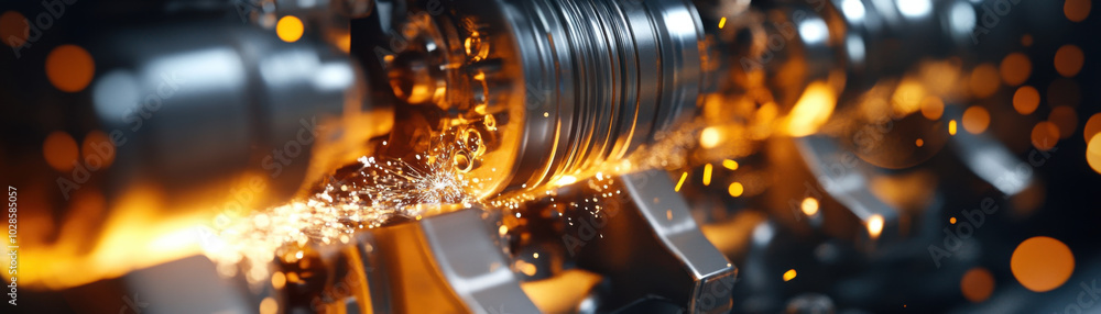 Poster high resolution close up of mechanical engine component showcasing sparks and motion, highlighting i