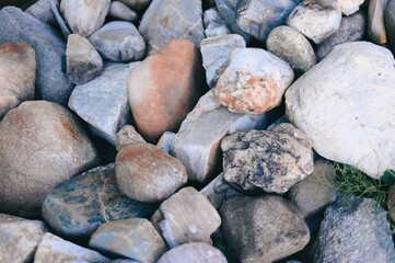 Close-up of diverse rocks and stones
