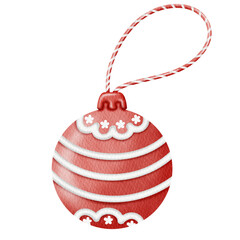 Watercolor red christmas ball. Christmas ornament.