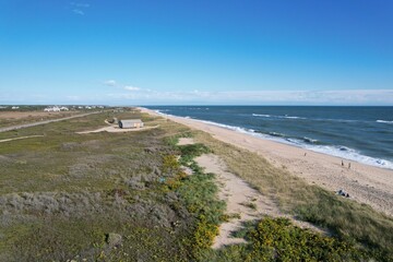 Aerial view of South Beach with serene ocean waves.  Martha's Vineyard, Massachusetts