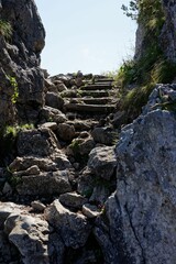 Vertical shot of a hiking track in Mangfall Mountains, Bavarian Prealps, Southern Germany