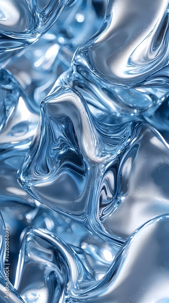 Poster abstract close-up of blue liquid with a shiny reflective surface, creating a visually captivating an