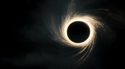 A Dark Black Hole In Space, Surrounded By Bright Energy Ring and Cosmic Dust, Showcasing Astrophysical Wonders. Generative AI