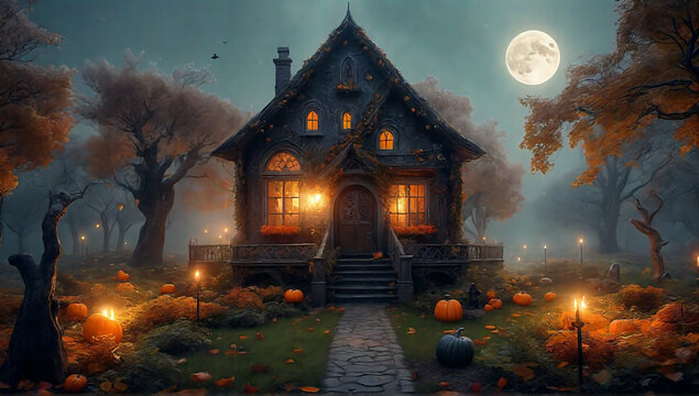 Bright Halloween Evening House