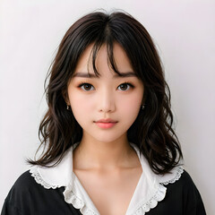 Fototapeta premium araffe asian woman with long black hair and white collared shirt
