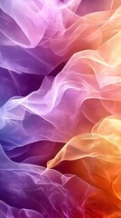 Obraz premium Abstract image of colorful tulle fabric flowing in the wind. The fabric is a blend of purple, pink, orange, and yellow, creating a beautiful and ethereal effect.