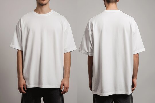 Oversized white T-shirt mockup front and back view on a male model.