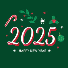 Happy New Year 2025 banner or header for greeting card or poster, illustration, Christmas background, New Year balls