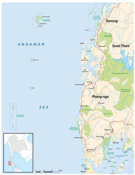 Road map of the Thai region of Phang nga