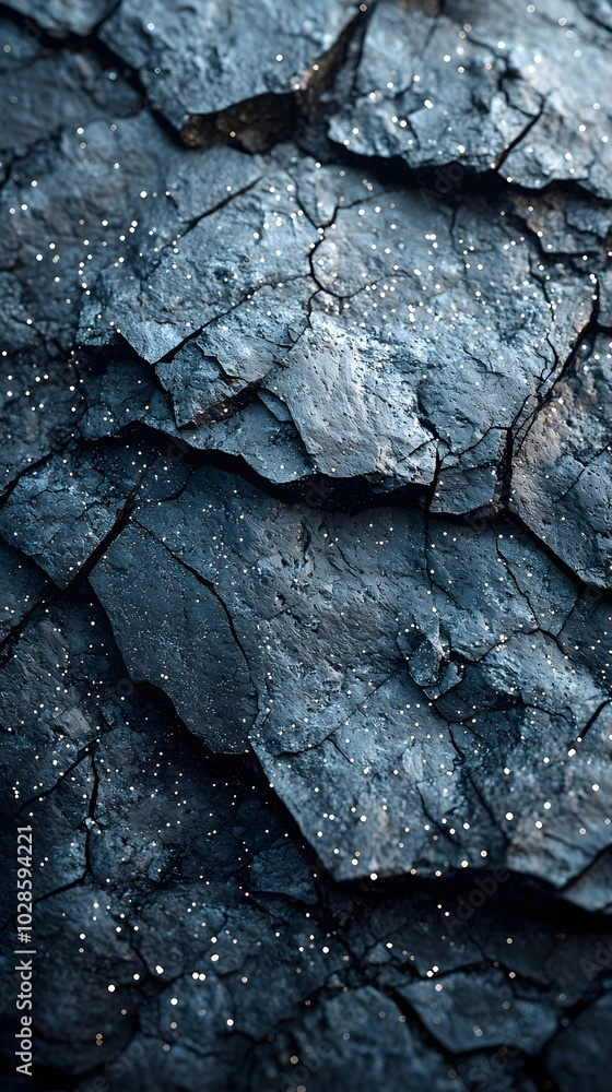 Aufkleber close-up of a dark, textured surface with a subtle shimmer. the deep blue hues and intricate cracks 