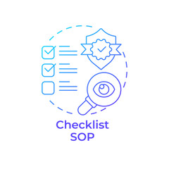 Obraz premium Checklist sop blue gradient concept icon. Task list, work instructions. Regulatory compliance. Round shape line illustration. Abstract idea. Graphic design. Easy to use in infographic, presentation