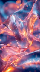 Obraz premium Abstract close-up of translucent flowing ribbon with shimmering light and blurred bokeh background.