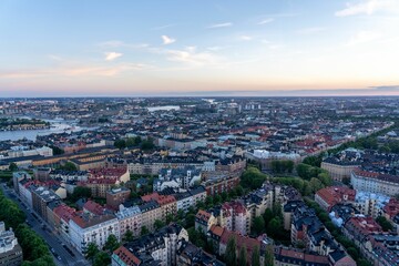 Fototapeta premium Aerial view of Stockholm cityscape with residential buildings in Sweden with bright sunny sky