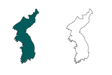 korea map outline and silhouette isolated on transparent background.