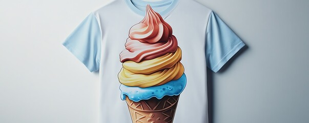 A fun T-shirt with a cartoon-style ice cream graphic, showcased on a clean white background for clarity.