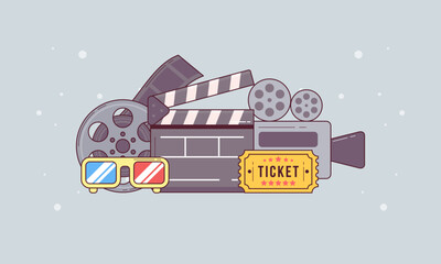 Movie Theater Poster Design Concept with Movie Cinema Elements. Cinema Banner Design Concept