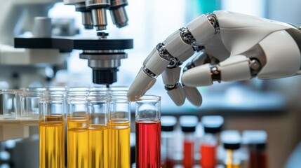 Robotic Hand Interacting with Test Tubes in Laboratory