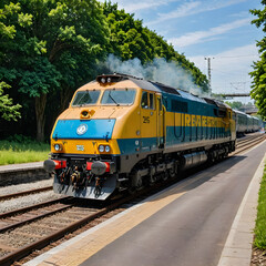 Obraz premium arafly long train on the tracks near a forest