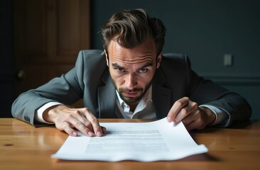a businessman man with a thoughtful face with a piece of paper in his hands