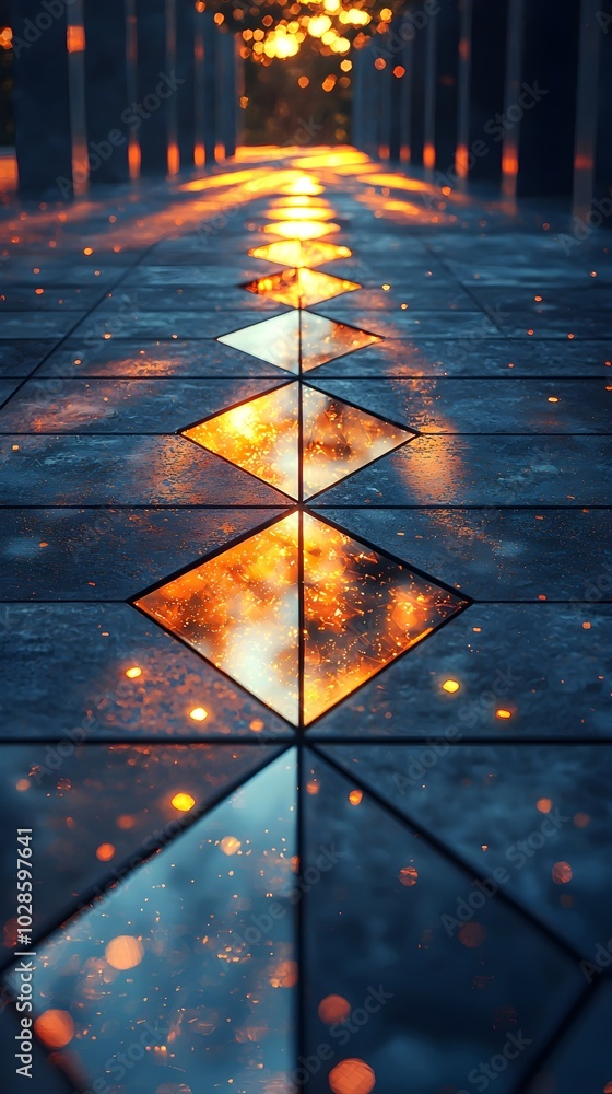 Aufkleber a pathway of reflective tiles creates a mesmerizing display of light and shadow.