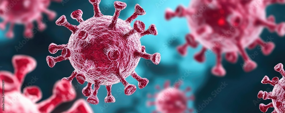 Aufkleber microscopic view of colorful virus particles on a white isolate background.