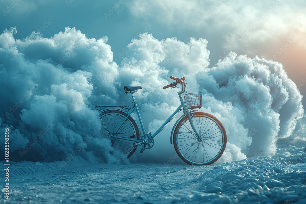 Aufkleber a bicycle being used for commuting instead of a car to reduce emissions. concept of transportation.
