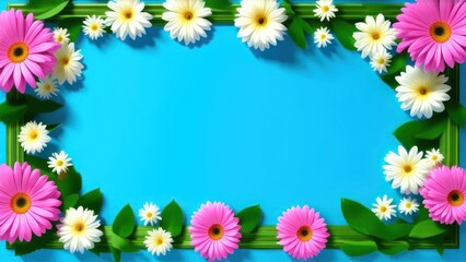 Obraz premium Pastel colors frame with free place for text made from lot of spring flowers. Greeting card for spring holidays. Template for Birthday, Women's Day, Mother's Day. Floral picture.