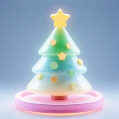3d cute christmas decorated pine tree with colorful ornaments