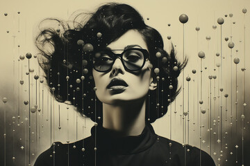 Contemporary artwork photo collage pop art vintage pinup trend style wallpaper Generative AI technology