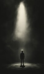 Silhouette of a man standing in a spotlight.
