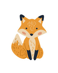 Funny fox cub, children's vector illustration