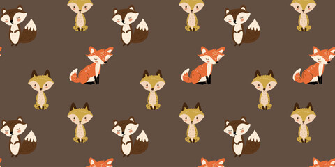 Seamless pattern with cute cartoon foxes in children's style