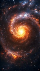 Obraz premium A mesmerizing view of a swirling galaxy, with bright orange and blue hues and a radiant core.