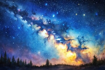 Night sky painting in watercolor