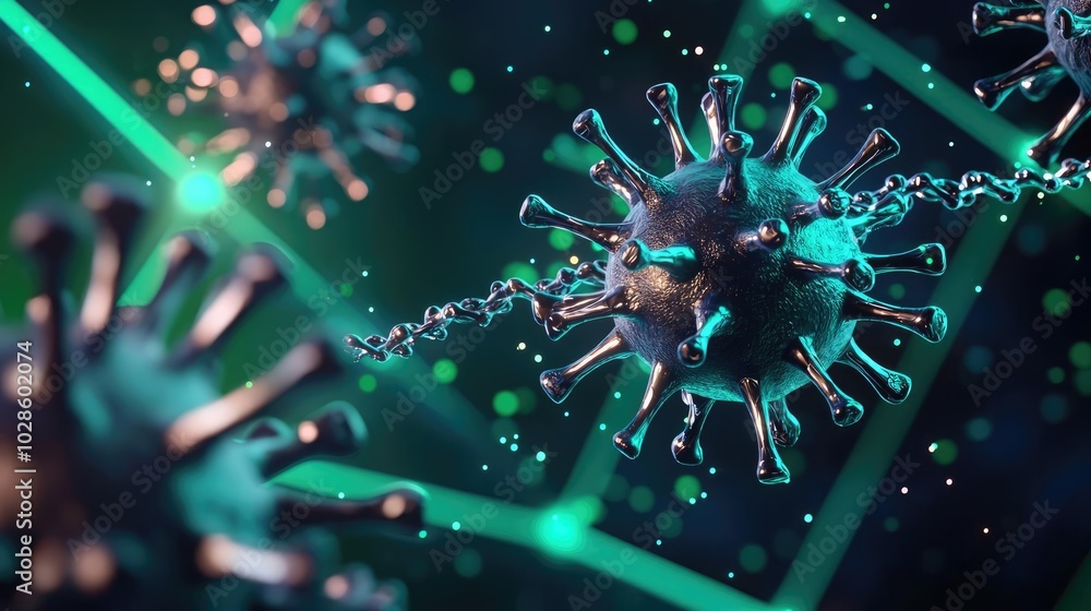 Poster microscopic view of viruses with a colorful abstract background.