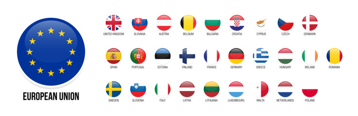 European Union flags vector icon set