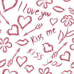 Seamless pattern kiss you. Vector illustration.