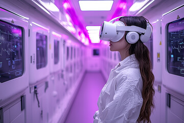 A healthcare provider using virtual reality in the metaverse for patient rehabilitation, showcasing the potential of immersive experiences in medicine. Concept of healthcare.