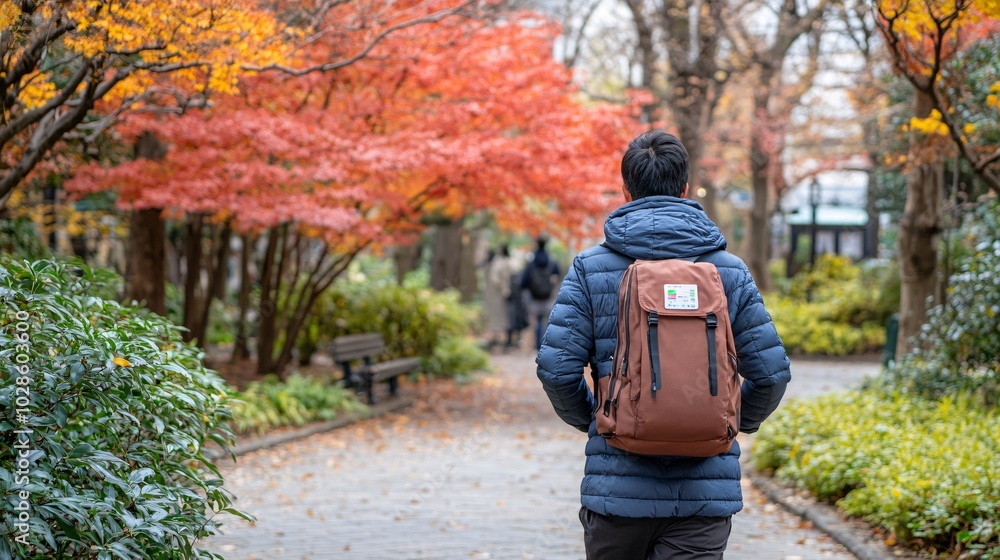 Poster person tracking daily steps and health metrics through a fitness app while walking in a tech-driven 