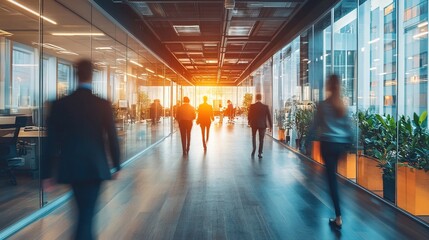 Fototapeta premium Modern Business office with blurred people, with blurred bokeh 