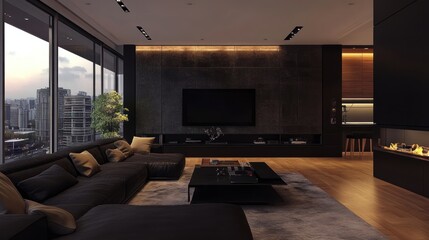 Modern Living Room with a View and a Fireplace