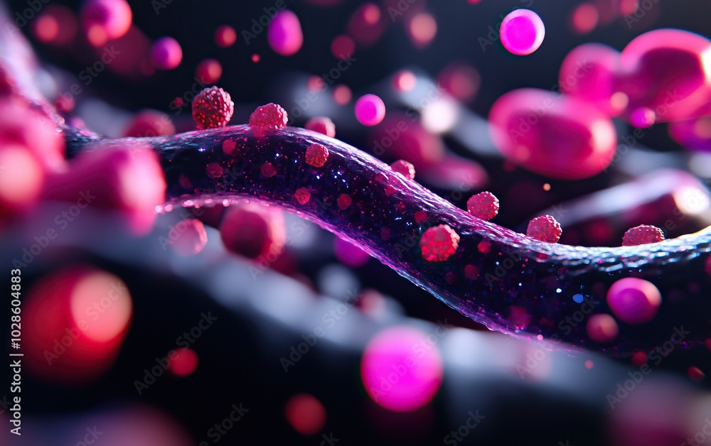 Poster abstract representation of flowing particles in vibrant colors, showcasing intricate details and viv