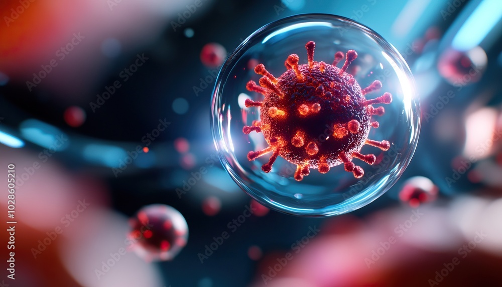 Poster close-up view of a virus in a cellular environment, showcasing intricate details and high-definition