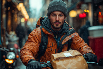 A delivery driver working for a food app without access to healthcare, representing the challenges faced by gig workers in securing benefits. Concept of healthcare.