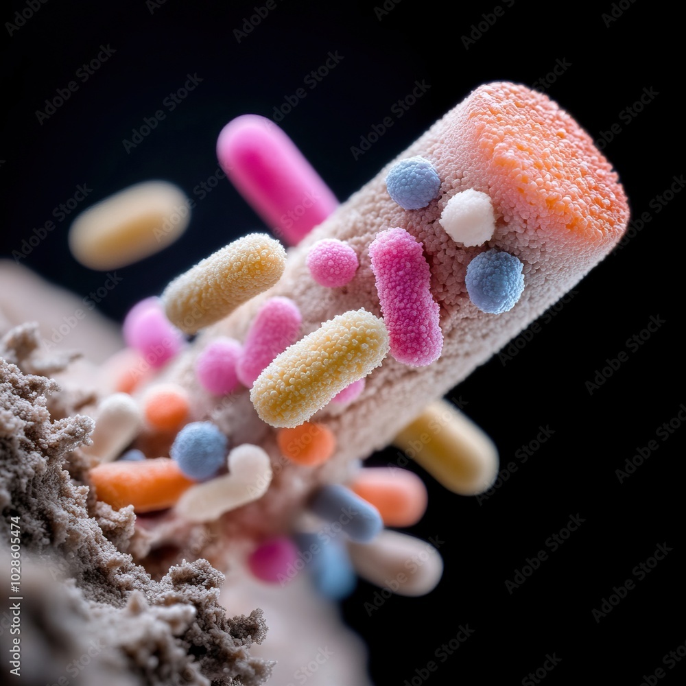Aufkleber colorful microbial structures under a microscope showcasing intricate details and diverse shapes aga